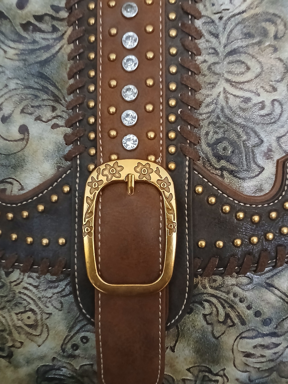 Montana West Brown Floral-Print Studded Backpack - Picture 4 of 5